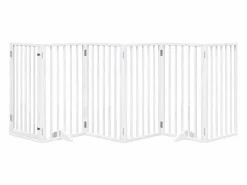 Clicnbuy Puerta para perros con puerta plegable de 6 paneles, blanca, 300 cm, madera de álamo Blanco