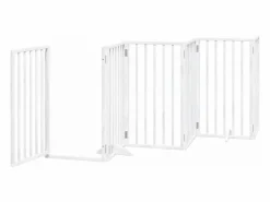 Clicnbuy Puerta para perros con puerta plegable de 6 paneles, blanca, 300 cm, madera de álamo Blanco