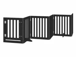 Clicnbuy Puerta para perros plegable 9 paneles madera álamo negra 450 cm Negro Sale