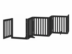 Clicnbuy Puerta para perros plegable 9 paneles madera álamo negra 450 cm Negro Sale