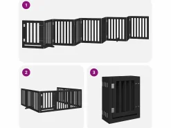 Clicnbuy Puerta para perros plegable 9 paneles madera álamo negra 450 cm Negro Sale