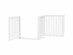 Puerta para perros plegable 4 paneles madera álamo blanca 320cm^Clicnbuy Discount