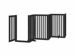 Clicnbuy Puerta para perros plegable 6 paneles madera álamo negra 300 cm Negro Discount