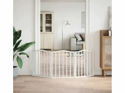 Clicnbuy Seguridad Para Mascotas|Puerta para perros plegable 3 paneles madera álamo blanca 150cm