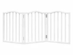 Clicnbuy Seguridad Para Mascotas|Puerta para perros plegable 3 paneles madera álamo blanca 150cm