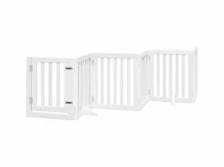 Puerta para perros plegable 3 paneles madera álamo blanca 300cm^Clicnbuy Online
