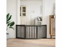 Clicnbuy Seguridad Para Mascotas|Puerta para perros plegable 3 paneles madera álamo negra 150 cm