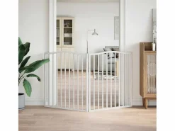 Clicnbuy Puerta para perros plegable 2 paneles madera álamo blanca 160cm Blanco Hot