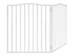 Clicnbuy Puerta para perros plegable 2 paneles madera álamo blanca 160cm Blanco Hot