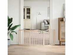 Clicnbuy Seguridad Para Mascotas|Puerta para perros plegable 3 paneles madera de álamo 150 cm