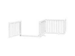Puerta para perros plegable 4 paneles madera álamo blanca 320cm^Clicnbuy Hot