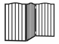 Clicnbuy Seguridad Para Mascotas|Puerta para perros plegable 3 paneles madera álamo negra 150 cm