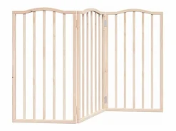 Clicnbuy Puerta para perros plegable 3 paneles madera de álamo 150 cm Marru00f3n Outlet