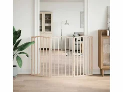 Clicnbuy Puerta para perros plegable 3 paneles madera de álamo 150 cm Marru00f3n Outlet
