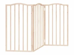 Clicnbuy Puerta para perros plegable 3 paneles madera de álamo 150 cm Marru00f3n Outlet