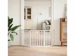 Clicnbuy Seguridad Para Mascotas|Puerta para perros plegable 3 paneles madera álamo blanca 150cm