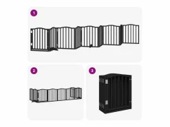 Puerta para perros plegable 9 paneles madera álamo negra 450 cm^Clicnbuy New