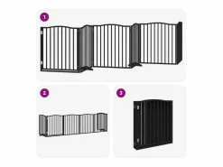 Puerta para perros plegable 6 paneles madera álamo negra 480 cm^Clicnbuy