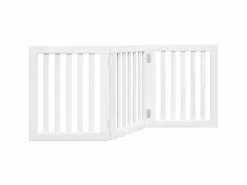 Puerta para perros plegable 3 paneles madera álamo blanca 150cm^Clicnbuy Sale
