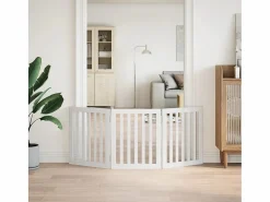 Puerta para perros plegable 3 paneles madera álamo blanca 150cm^Clicnbuy Sale