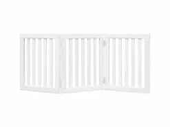 Puerta para perros plegable 3 paneles madera álamo blanca 150cm^Clicnbuy Sale