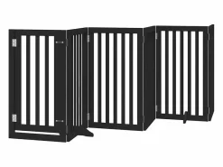 Clicnbuy Puerta para perros plegable 9 paneles madera álamo negra 450 cm Negro