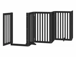 Clicnbuy Puerta para perros plegable 9 paneles madera álamo negra 450 cm Negro