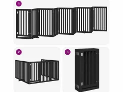 Clicnbuy Puerta para perros plegable 9 paneles madera álamo negra 450 cm Negro
