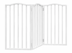 Clicnbuy Seguridad Para Mascotas|Puerta para perros plegable 3 paneles madera álamo blanca 150cm