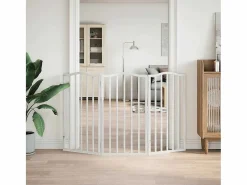 Clicnbuy Seguridad Para Mascotas|Puerta para perros plegable 3 paneles madera álamo blanca 150cm