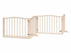 Clicnbuy Puerta para perros plegable 8 paneles madera de álamo 640 cm Marru00f3n