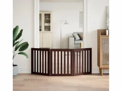 Clicnbuy Puerta para perros plegable 3 paneles madera álamo marrón 150cm Marru00f3n Clearance