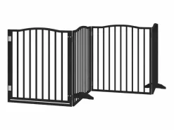 Clicnbuy Seguridad Para Mascotas|Puerta para perros plegable 4 paneles madera álamo negra 320 cm