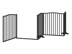 Clicnbuy Seguridad Para Mascotas|Puerta para perros plegable 4 paneles madera álamo negra 320 cm