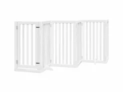 Puerta para perros plegable 3 paneles madera álamo blanca 300cm^Clicnbuy Online