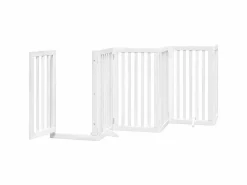 Puerta para perros plegable 3 paneles madera álamo blanca 300cm^Clicnbuy Online