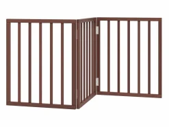 Clicnbuy Puerta para perros plegable 3 paneles madera álamo marrón 150cm Marru00f3n Clearance