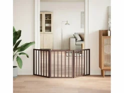 Clicnbuy Puerta para perros plegable 3 paneles madera álamo marrón 150cm Marru00f3n Clearance