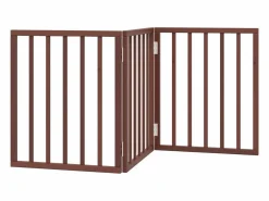 Clicnbuy Puerta para perros plegable 3 paneles madera álamo marrón 150cm Marru00f3n Clearance