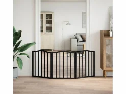 Clicnbuy Seguridad Para Mascotas|Puerta para perros plegable 3 paneles madera álamo negra 150 cm