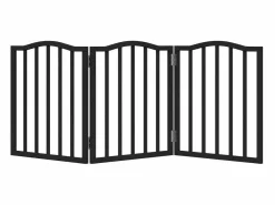 Clicnbuy Seguridad Para Mascotas|Puerta para perros plegable 3 paneles madera álamo negra 150 cm