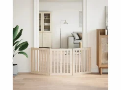 Clicnbuy Puerta para perros plegable de 3 paneles, 150 cm, madera de álamo Marru00f3n Best