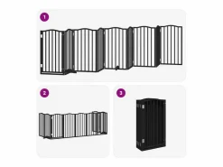 Clicnbuy Seguridad Para Mascotas|Puerta para perros plegable 9 paneles madera álamo negra 450 cm