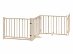 Clicnbuy Puerta para perros plegable 4 paneles madera de abeto 320 cm Marru00f3n Outlet