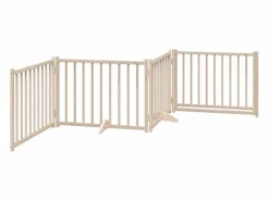 Clicnbuy Puerta para perros plegable 4 paneles madera de abeto 320 cm Marru00f3n Outlet