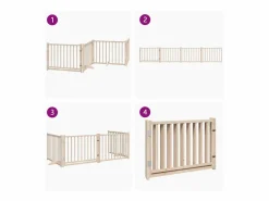 Clicnbuy Puerta para perros plegable 4 paneles madera de abeto 320 cm Marru00f3n Outlet