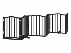 Clicnbuy Seguridad Para Mascotas|Puerta para perros plegable 6 paneles madera álamo negra 300 cm