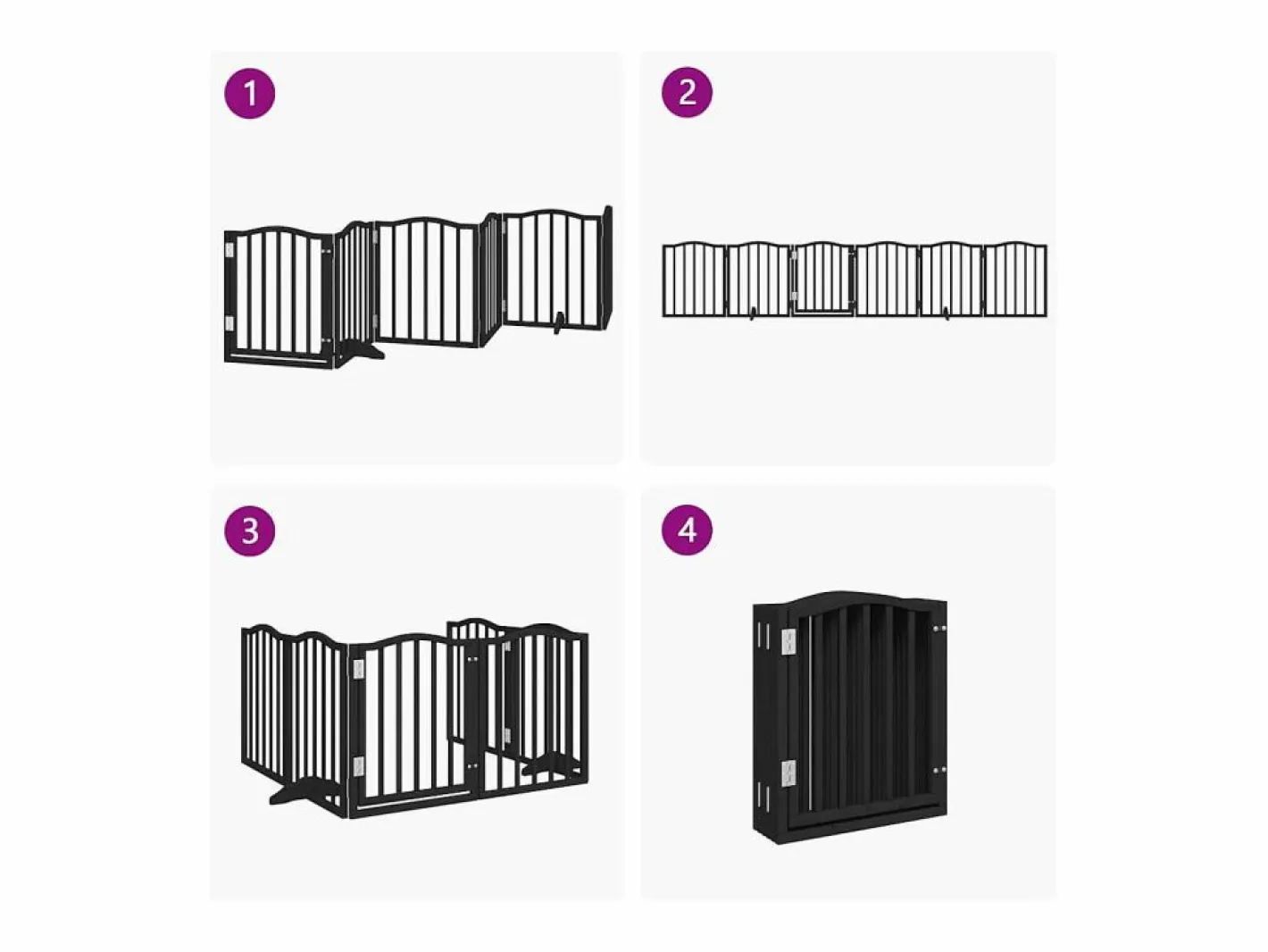 Clicnbuy Seguridad Para Mascotas|Puerta para perros plegable 6 paneles madera álamo negra 300 cm