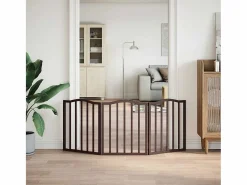 Clicnbuy Puerta para perros plegable 3 paneles álamo marrón roble 150 cm Marru00f3n Online
