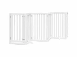 Puerta para perros plegable 9 paneles madera álamo blanca 450cm^Clicnbuy Clearance
